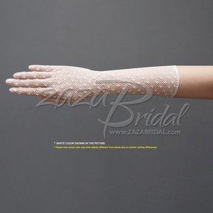 Delicate Long Stretch Filet Crochet Gloves with Small Dot Decorate
